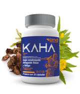 KAHA RHODIOLA ROSEA + Vitaminas - MEDICAMENTO HERBOLARIO. Frasco con elementos en segundo plano.