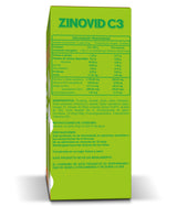 ZINOVID C3 (POLVO) - SUPLEMENTO ALIMENTICIO, Vitamina C, vitamina D3 y Zinc. Caja muestra con información de tabla nutrimental.