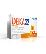 DEKA 32 - SUPLEMENTO ALIMENTICIO. Capsulas con Vitamina D3 + Vitamina K2 + Aceite de semilla de linaza. Caja muestra.