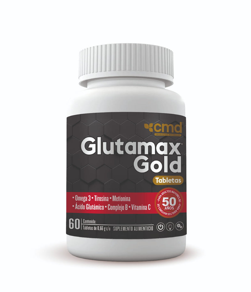 GLUTAMAX GOLD, Omega 3, Tirosina, Metionina, Ácido Glutámico, Complejo B y Vitamina C. Frasco muestra.